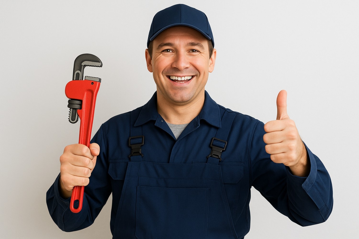 Professional plumber with pipe wrench